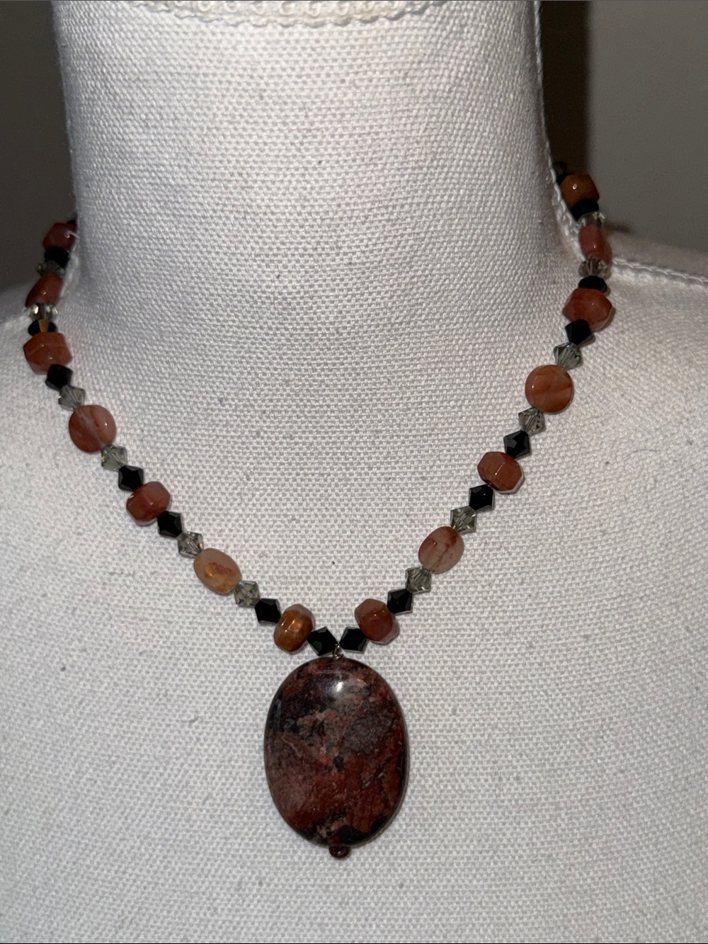 Genuine Stone Handmade Brown Jasper Oval Pendant Necklace 17”. - Women Jewelry